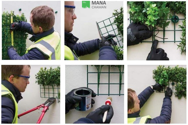 نصب پنل دیوار سبز  روی سازه نگهدارنده