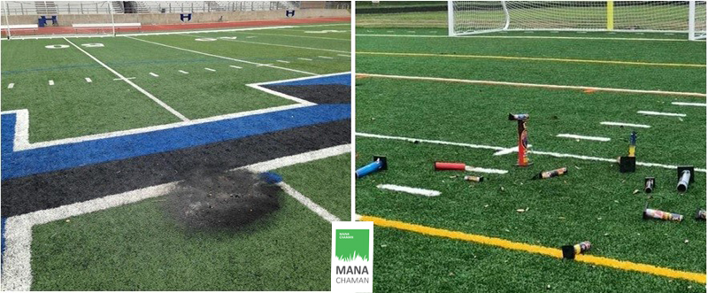 اثر سوختگی آتش بازی بر روی چمن مصنوعی