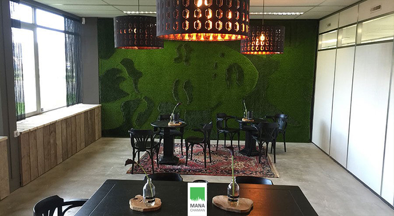 نصب چمن مصنوعی با رنگ تیره و روشن برای طراحی چهره انسان بر روی دیوار