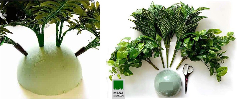 نصب دسته های گیاه مصنوعی درون اسفنج
