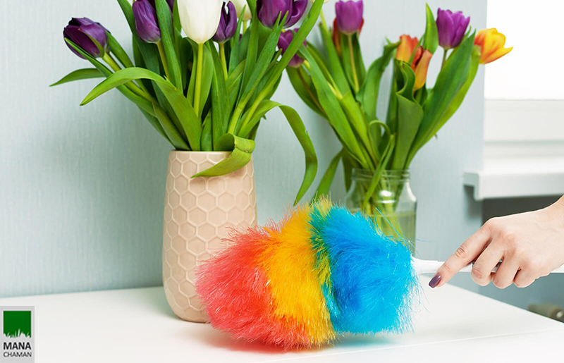 گردگیری گل مصنوعی توسط دستمال پارچه ای