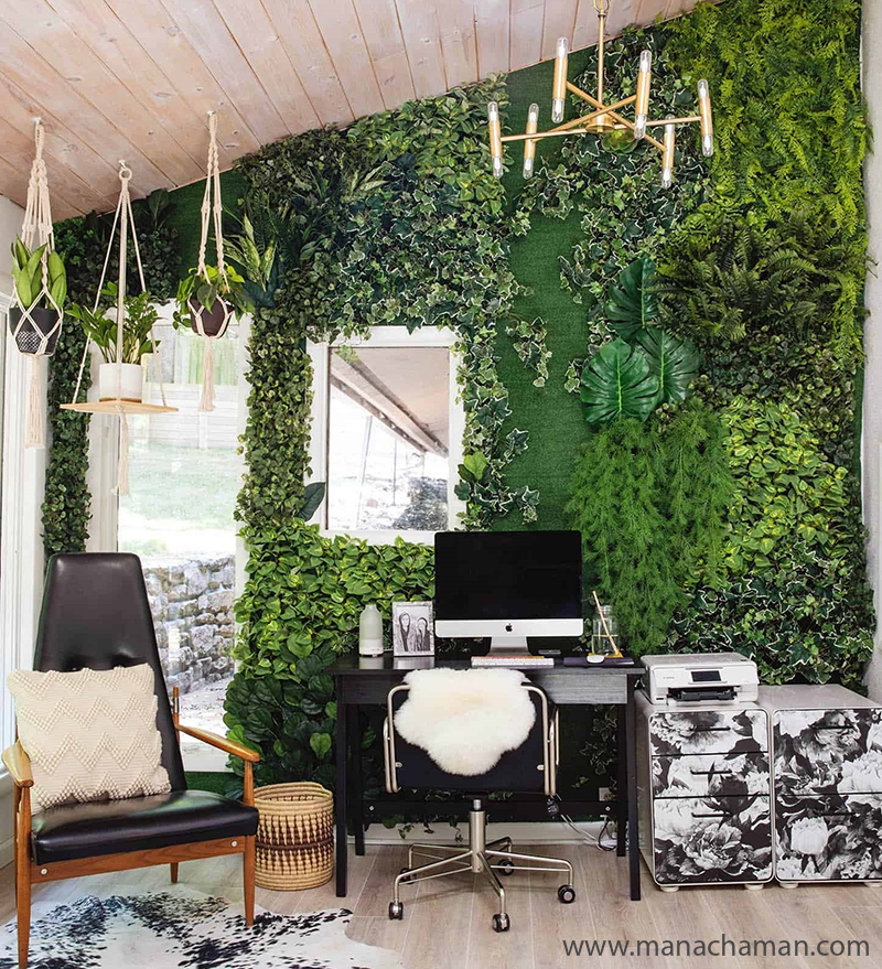 یک دیوار سبز خانگی زیبا به کمک چمن و گیاهان مصنوعی