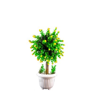 گلدان درختچه مصنوعی مدل شمشاد با گل های زرد