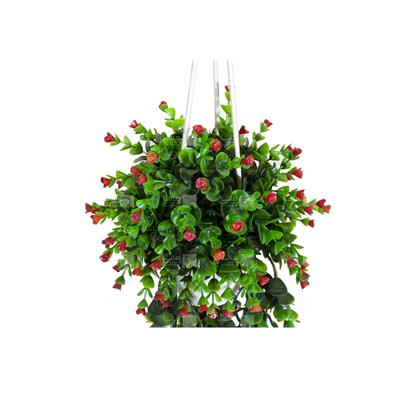 گلدان آویز سقفی مدل شمشاد با گل قرمز