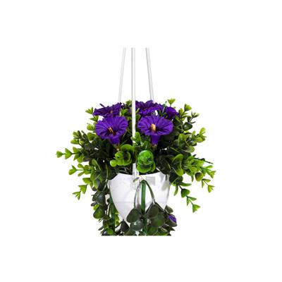 گلدان آویز سقفی مدل شمشاد با گل شیپوری بنفش